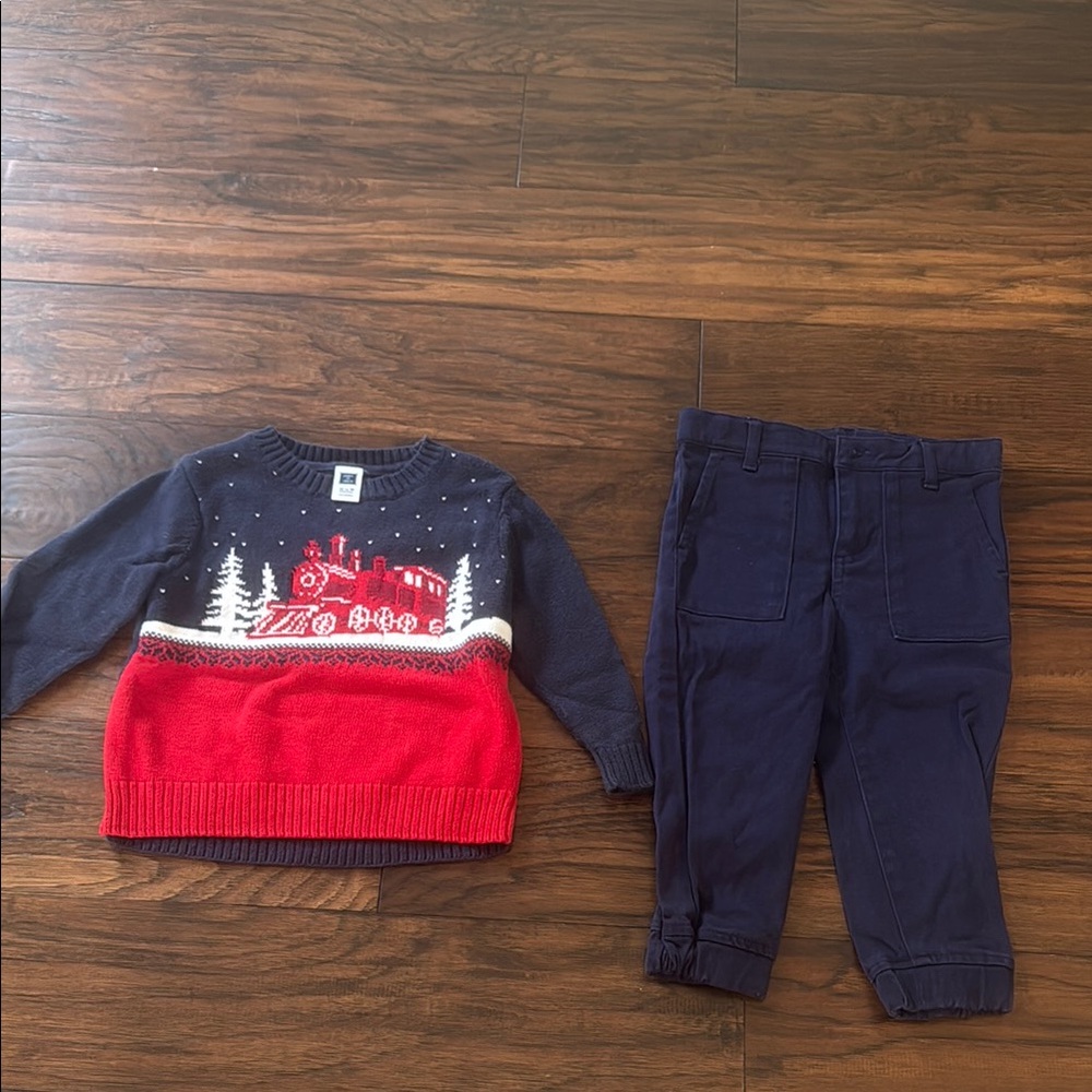 Red and Navy Train Sweater with Pants Set